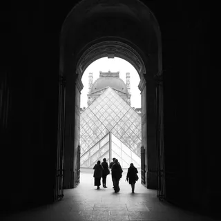 人、步行、走廊、黑、白、单色、游客、黑白