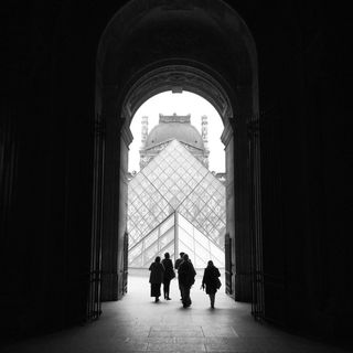 人、步行、走廊、黑、白、单色、游客、黑白