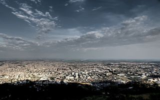 城市、全景、英寸、哥伦比亚、南美、建筑、云天、建筑外观