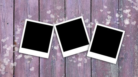 宝丽来，照片，心，相框，空白，空白，木头，情人节