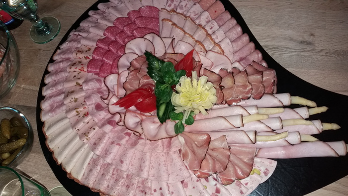 自助餐、聚会、火腿、Wurstplate、食物和饮料、无人、室内、多色