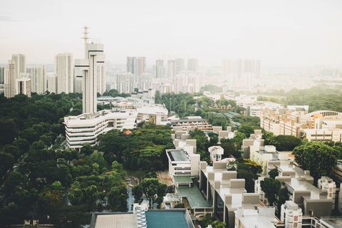 建筑物，城市，城市景观，云，日光，雾，阴暗，朦胧