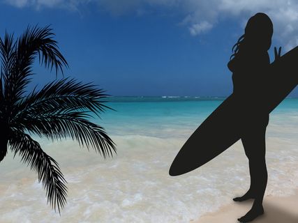 冲浪者, 太阳, 海, 海滩, 沙子, 云, 天空, 蓝色