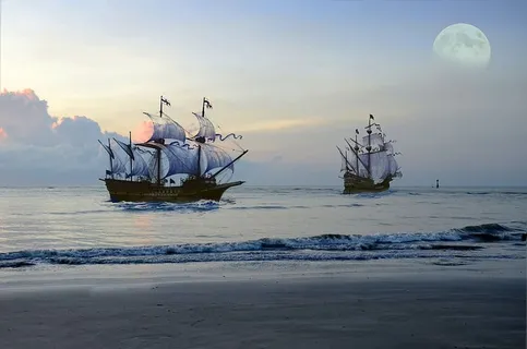 海盗船,海,月亮,幻想,海洋,帆,船,航海 海盗船,海,月亮,幻想,海洋,帆,船,航海