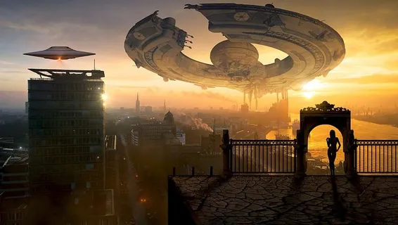 白色,宇宙飞船,悬停,建筑,日落,幻想,科幻,前进 白色,宇宙飞船,悬停,建筑,日落,幻想,科幻,前进