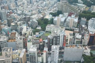 日本，minato ku，东京塔，房屋，鸟瞰，拥挤，城市，上图