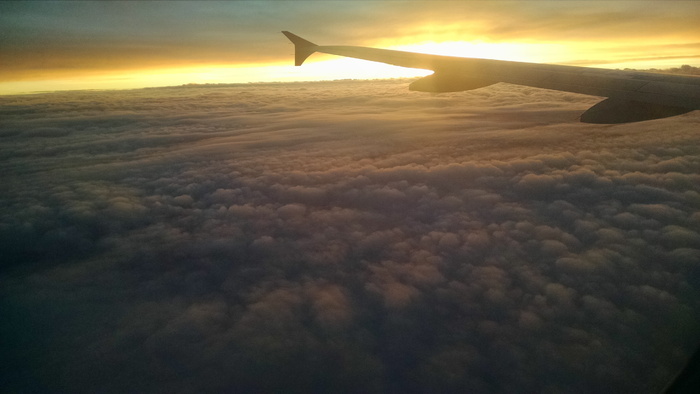 云，飞机，视图，日出，天空，地平线，旅行，飞行