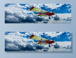 黄色，红色，飞机，飞行，白色，云，飞机，螺旋桨