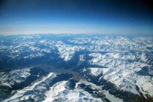 比利牛斯山脉，山脉，雪，天顶，平面，景观，蓝色，鸟瞰图