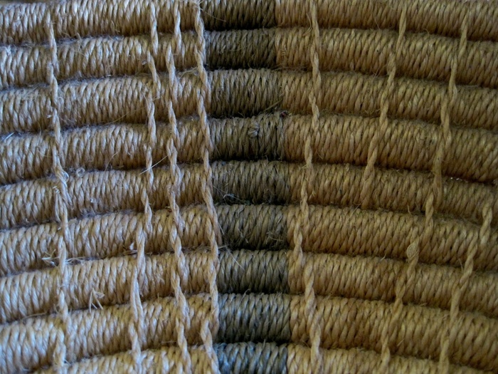 篮子，编织，手工，工艺，稻草色，蓝带，背景，全框架