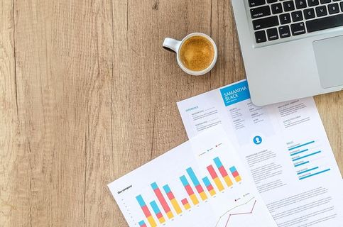 白色，陶瓷，马克杯，旁边，灰色，笔记本电脑，图表，图表