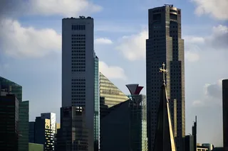 新加坡, *商务区, 街道, 建筑物, 教堂, 莱佛士坊, 市中心, 晚上