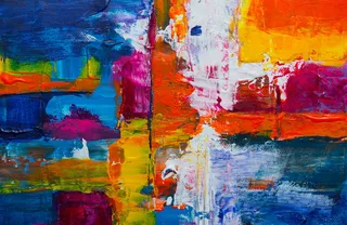 橙色、粉色和蓝色抽象画