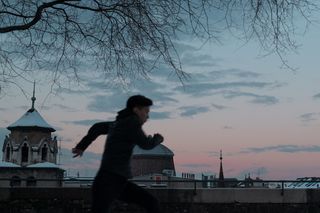 光秃秃的树旁的人