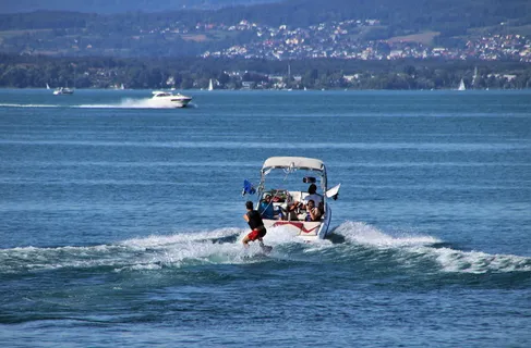 度假、湖泊、水、滑雪、摩托艇、度假、股票、娱乐