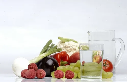 什锦，水果，蔬菜，旁边，透明，玻璃罐，营养，厨房