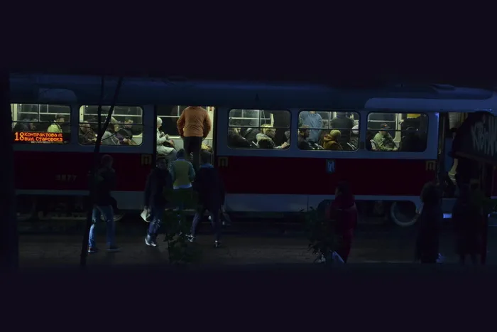 乌克兰，基辅，人民，黑暗，夜晚，夜晚，有轨电车，内部
