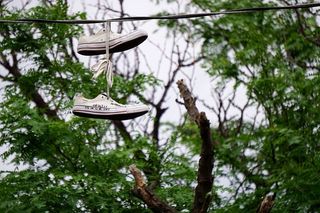 美国，阿马里洛，鞋，悬挂，提升，树，植物，聚焦前景