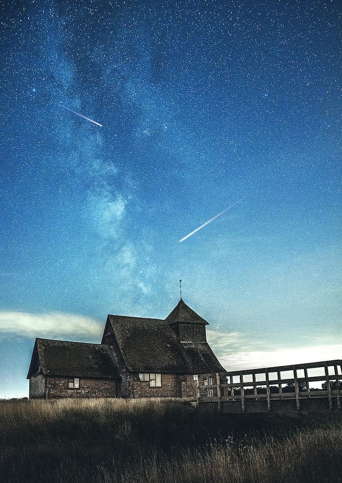 房子，星空，天空，太空，流星，德拉姆蒂克，强大，夜晚