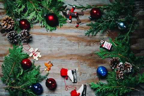 圣诞装饰品绿色植物照片