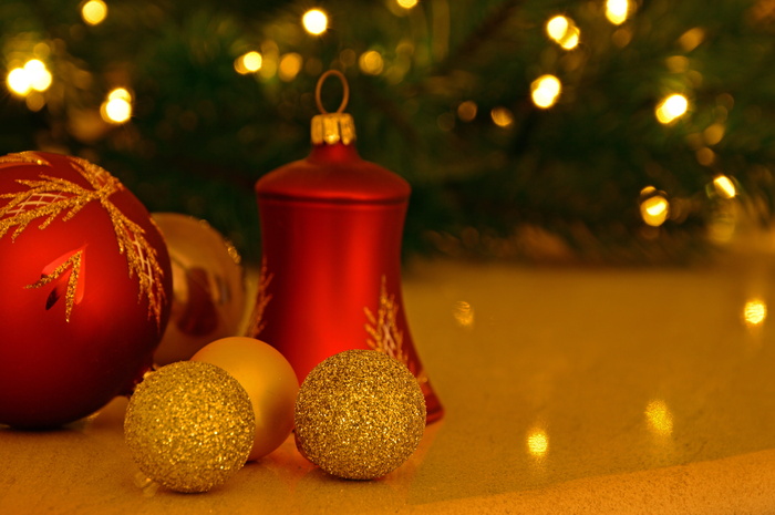 圣诞饰品, 来临, 球, 黄金, 红色, 闪光的, 钟, christbaumkugeln