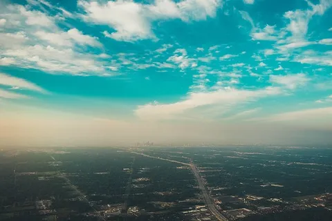 鸟瞰，风景，城市，蓝色，白色，天空，摄影，广阔
