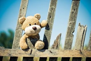 棕色木栅栏上的棕色泰迪熊