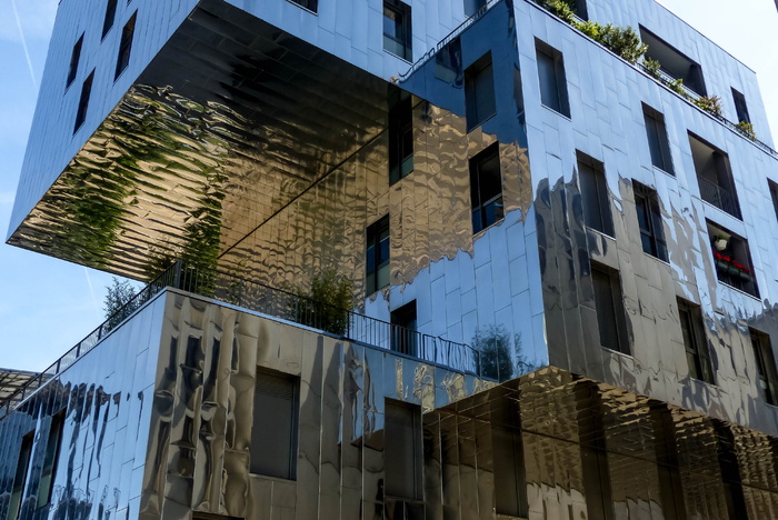 立面，金属，里昂，汇流，建筑，建筑，当代建筑，法国