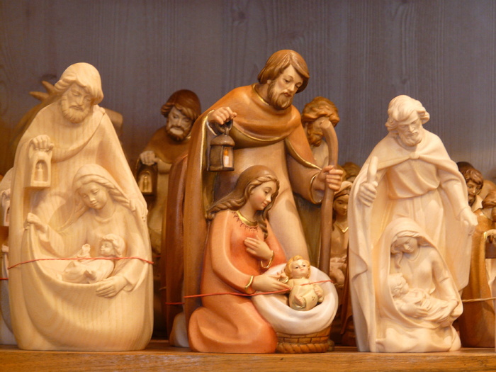 人物、雕刻、holzfigur、joseph、maria、jesus、crib、santon