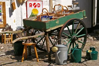 柳条篮，绿色，木制，拖车，柳条，垃圾，古董，旧