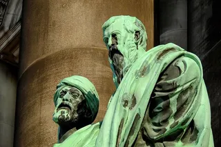 特写摄影，两张，男人，穿着，绿色，套装雕像，雕塑，铜