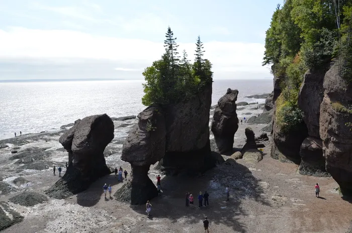 加拿大，新不伦瑞克，岩石，巨石，河流，树木，天空，水