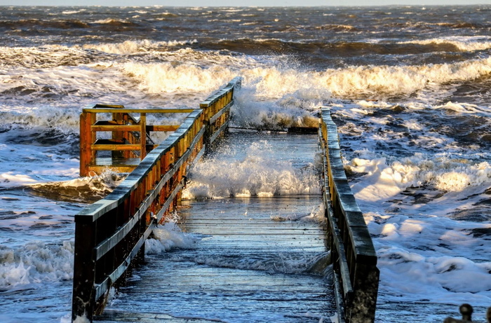 Cove，Skåne，Bridge，the Cove，storm，storm damage，water，winter