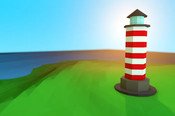 灯塔，低多边形，海岸，3d，灯塔，海，阴影，塔