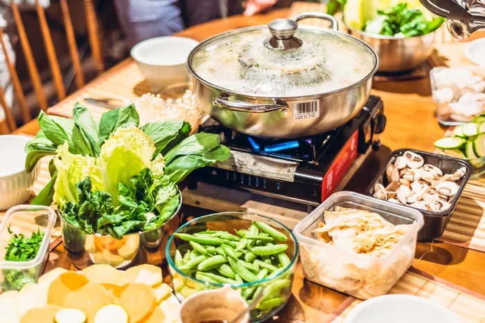 火锅，餐桌，蔬菜，火锅，火锅，食品，亚洲，烹饪