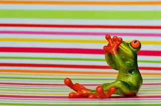 绿，红，青蛙，抱着，嘴上的小雕像，身材，不说话，害怕