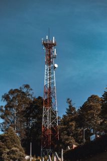 信号、壁纸、天线、红色、天空、蓝色、杆塔、建筑物