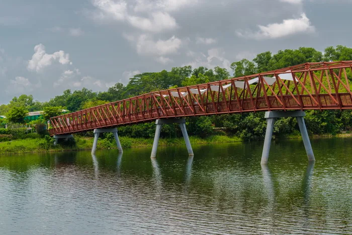 蓬格尔、湖泊、桥梁、水、建筑、新加坡、树木、东南亚