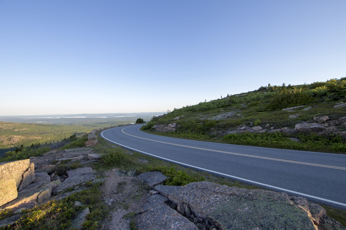 凯迪拉克山，美国，巴尔港，山路，阿卡迪亚国家公园，超广角，蜿蜒路，缅因州