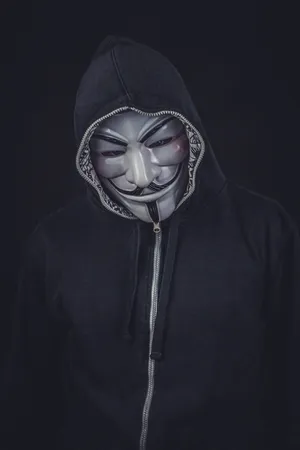 个人，戴，Seawawk口罩，黑色，拉链连帽衫，v代表世仇，世仇，匿名