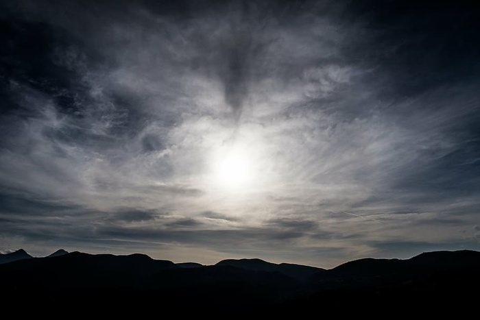 剪影，山，白，云，多云，天空，高地，黑暗