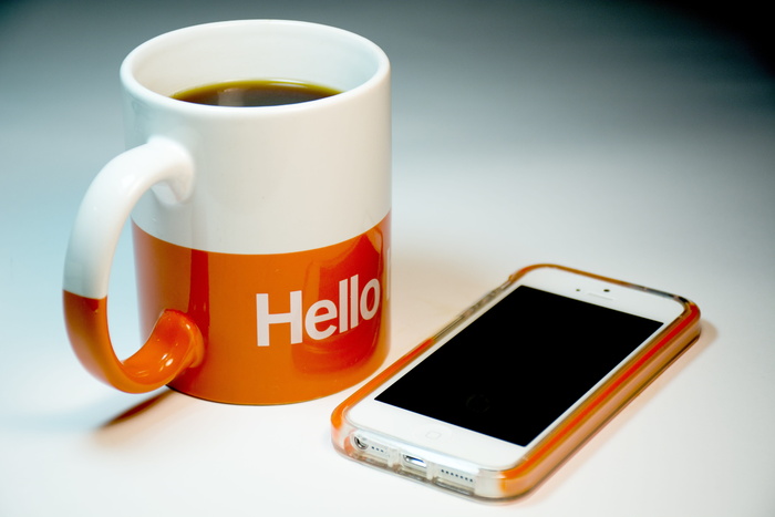 白色，iphone 5，橙色，手机壳，你好，陶瓷，咖啡杯，iphone