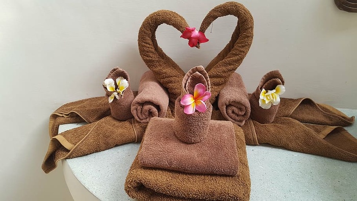 浴室，欢迎，浴巾艺术，家居，室内，花卉，无人，动物代表