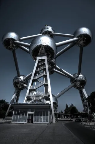 比利时, 布鲁塞尔, 原子, 纪念碑, 世界博览会, 金属, 天空, 没有人