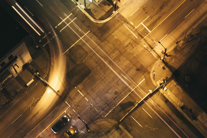 街, 路, 城市车, 车辆, 旅行, 夜, 灯, 高角度视图