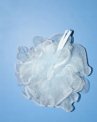 淋浴、scrunchie、沐浴、海绵、蓝色、摄影棚拍摄、彩色背景、蓝色背景