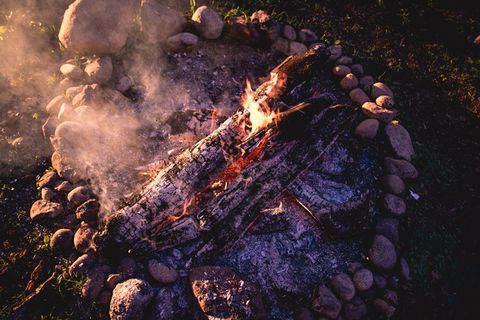 火、原木、日落、篝火、光、颜色、活力、燃烧