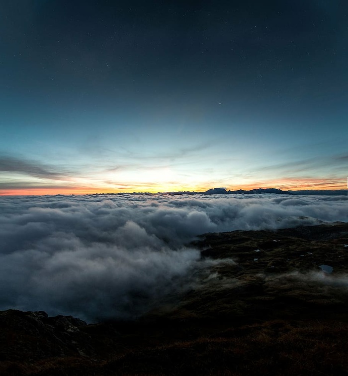 海，云，日出，山，峰，风景，黑暗，云