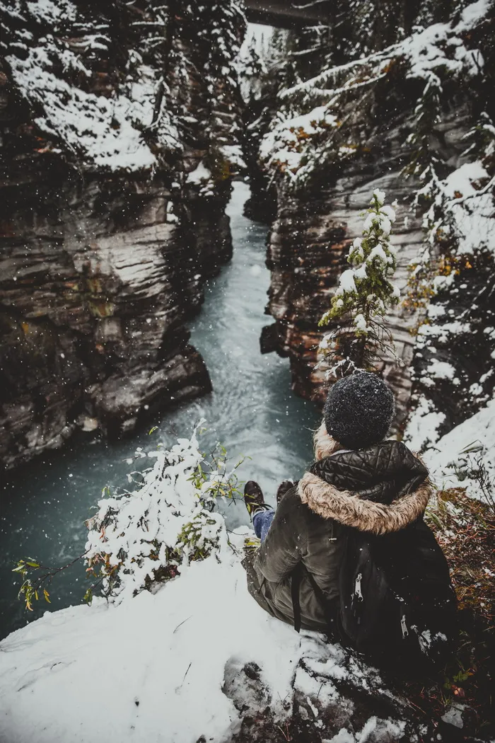 峡谷，水，约翰斯顿峡谷，阿尔伯塔，冬天，雪，探索，探索