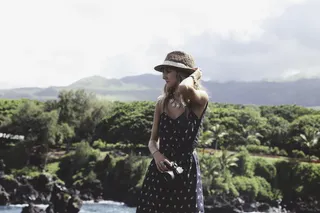 女人，站在后面，绿色，热带，树木，多云，天空